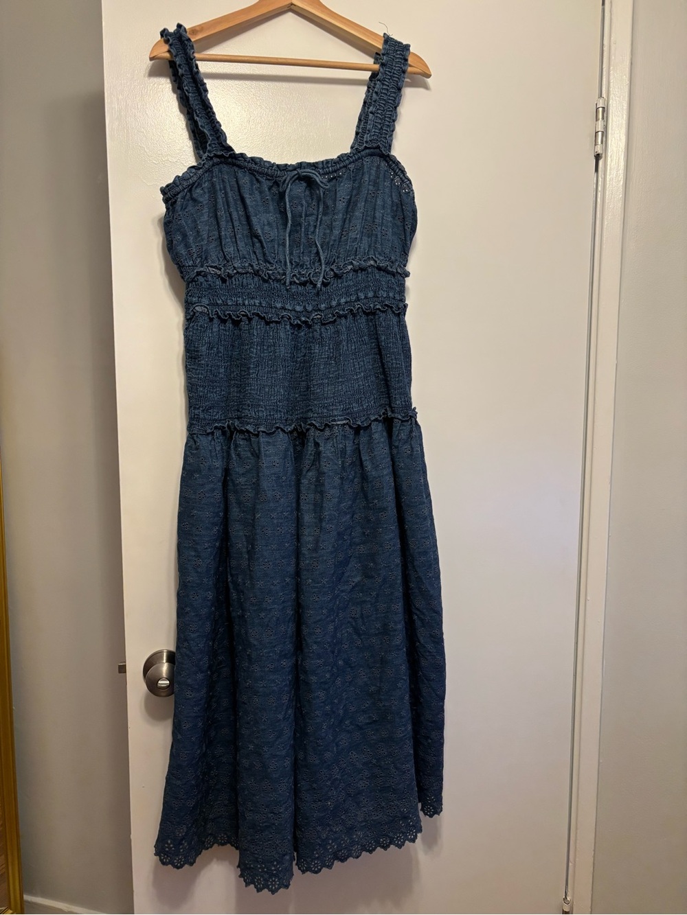 Gap X DOEN Smocked Navy Midi Dress with Ruffle Straps